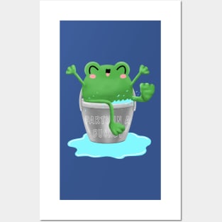 Frog party in a bucket, cute frog illustration in water bucket Posters and Art